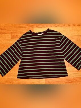 Chico’s Blue & Teal Striped 3/4-Sleeve Shirt - Size 1 - Excellent Condition